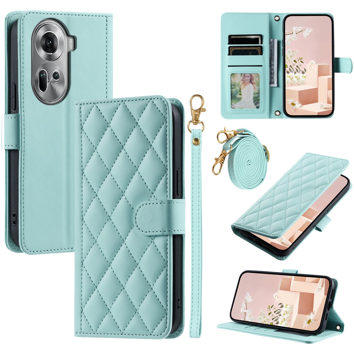 For Oppo Reno11 Pro 5G (Global) Case Chic Rhombus PU Leather Phone Cover with Shoulder Strap For Oppo Reno11 Pro 5G (Global) Case Chic Rhombus PU Leather Phone Cover with Shoulder Strap